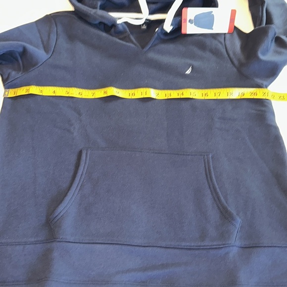 Woman Nautica Hoodie with V Neck and front pockets Size Medium Navy Blue - Picture 9 of 13